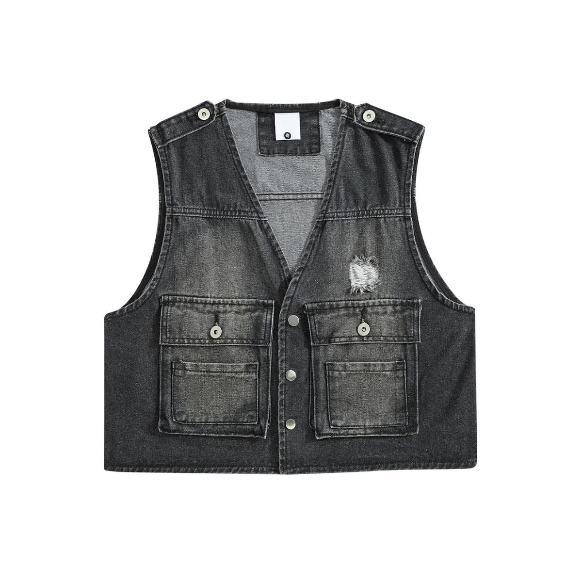 Vintage Wash Denim Ripped Vest