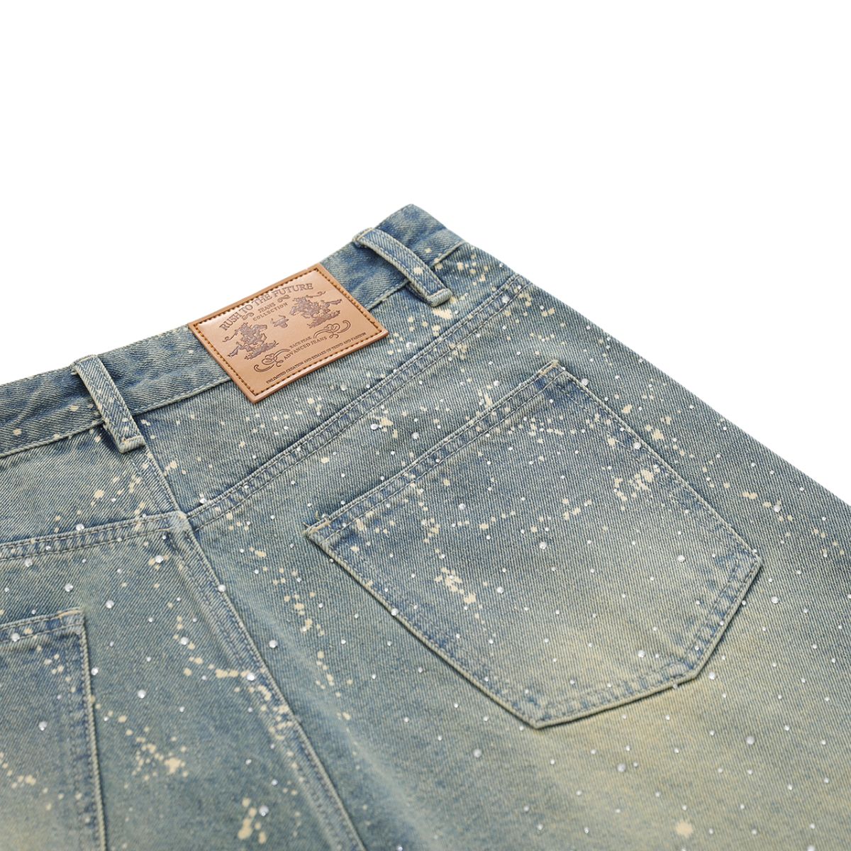 Paint Splatter Rhinestone Denim Bermuda Shorts