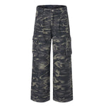Camo Military Workwear Wide-Leg Cargo Utility Pants