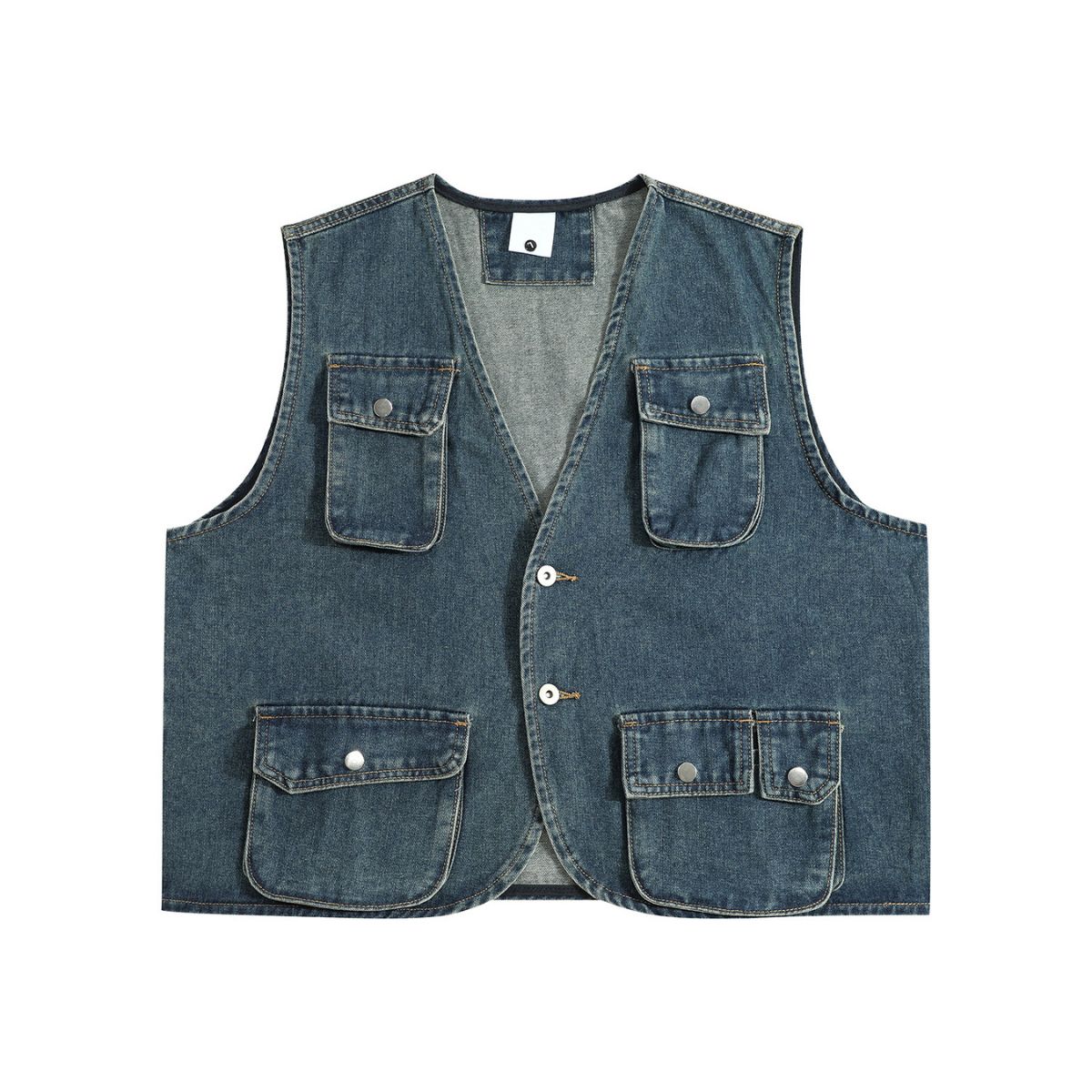 Relaxed Cropped Denim Tactical Vest
