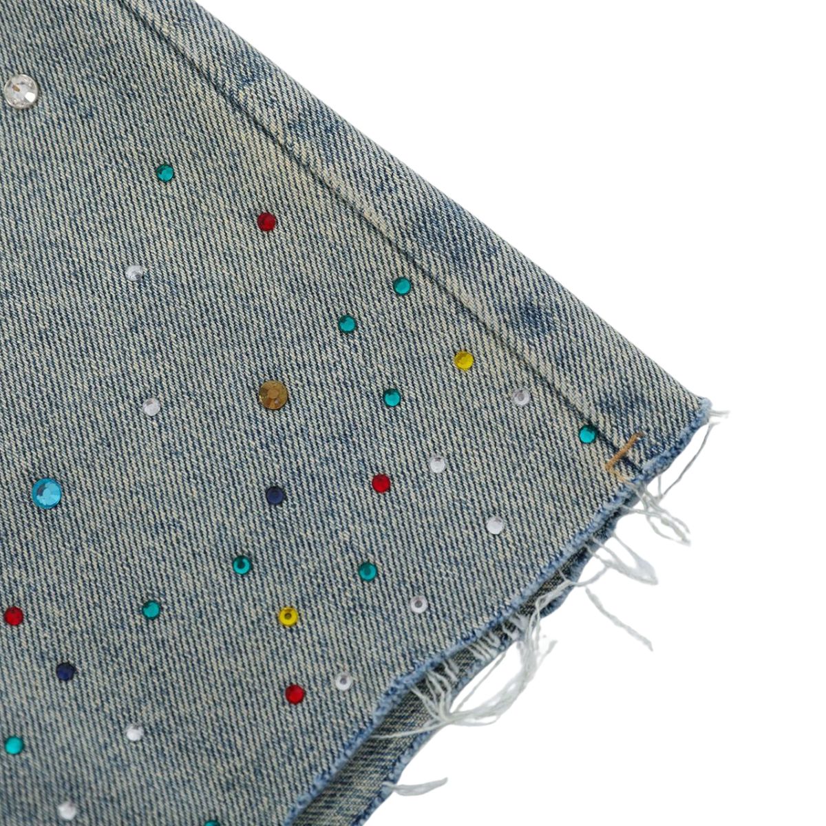Vintage Washed Rhinestone Denim Bermuda Shorts