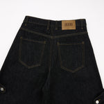 Washed Contrast-Stitch Baggy Relaxed Carpenter Denim Pants