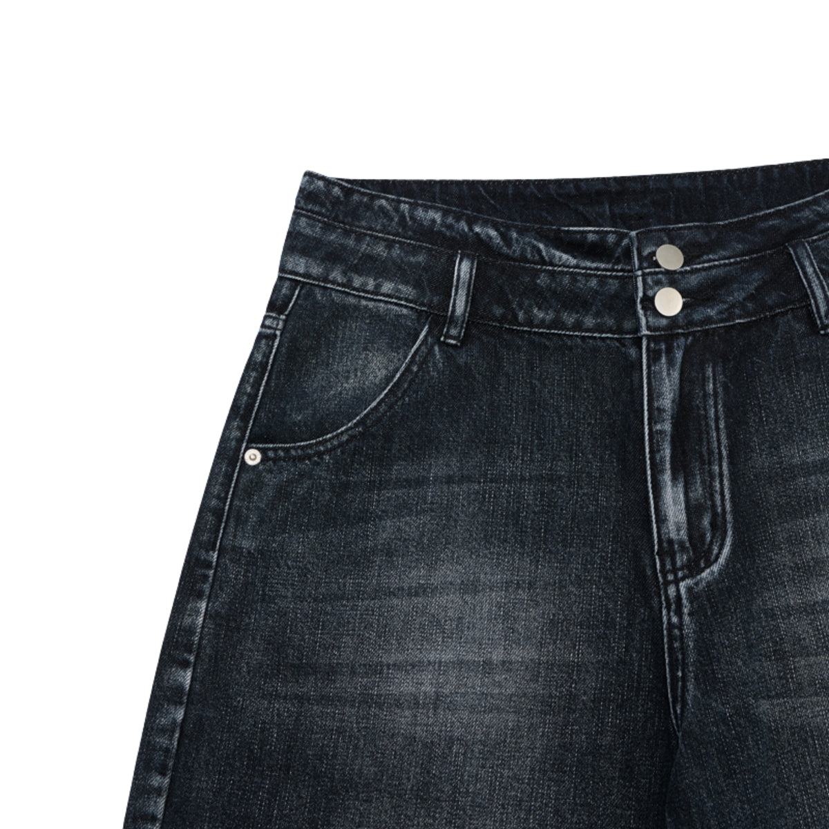 Double-Button Whiskered Wide-Leg Denim Shorts