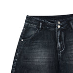 Double-Button Whiskered Wide-Leg Denim Shorts