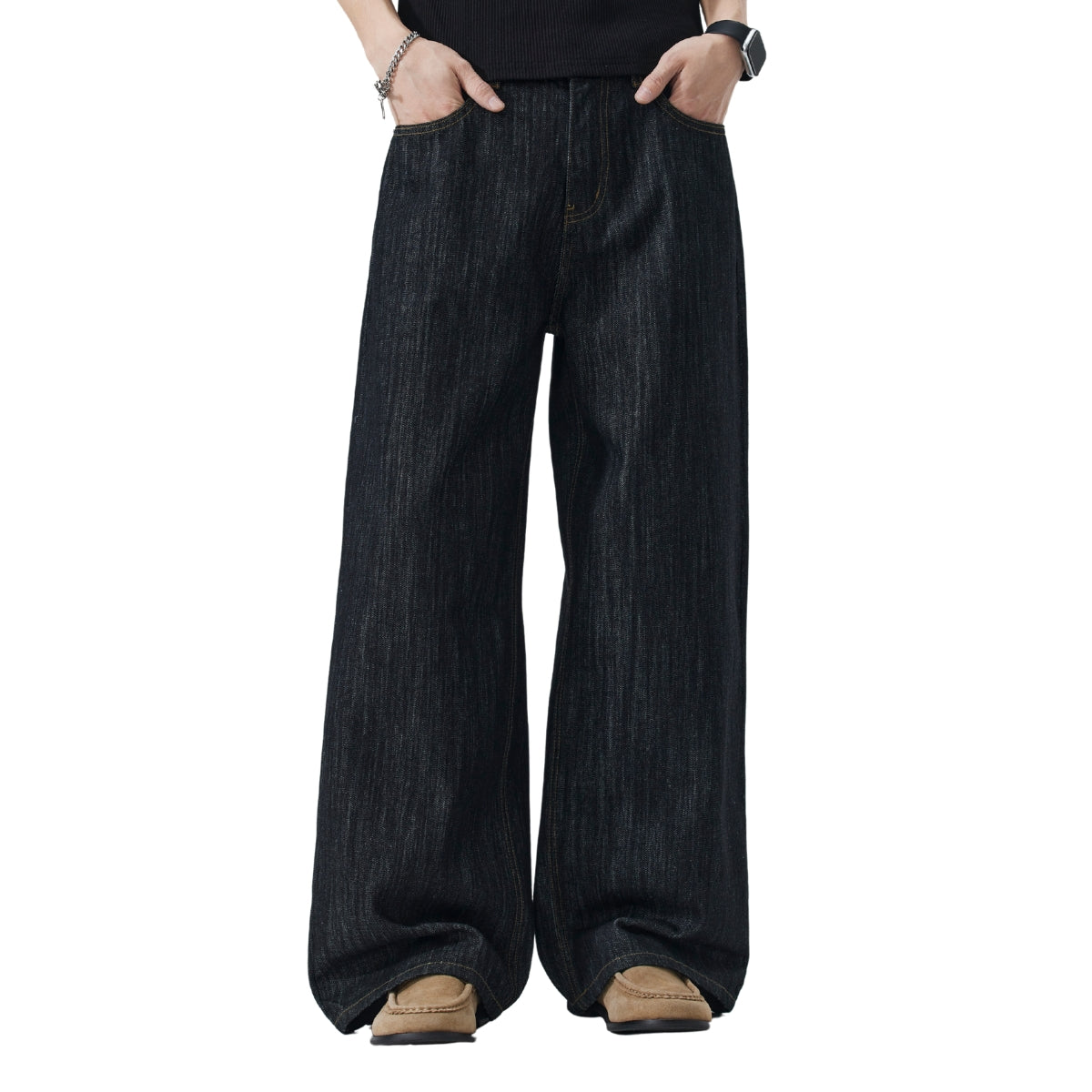 Embroidered Black Washed Baggy Jeans