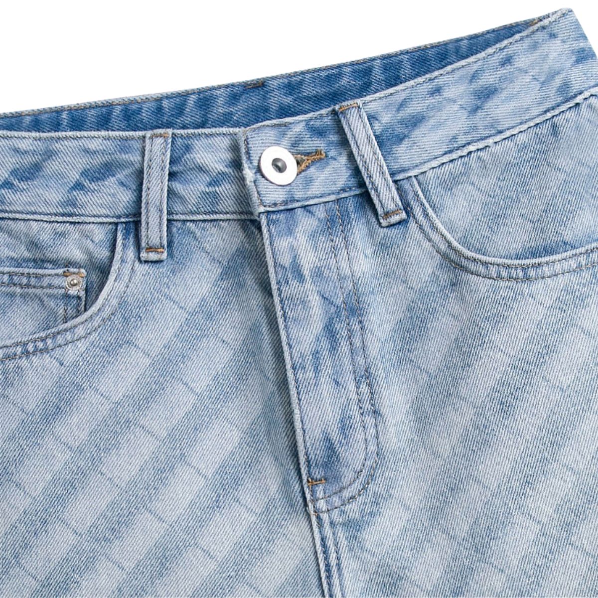Faded Check Vintage Washed Denim Shorts