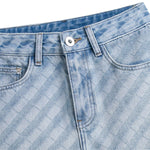 Faded Check Vintage Washed Denim Shorts