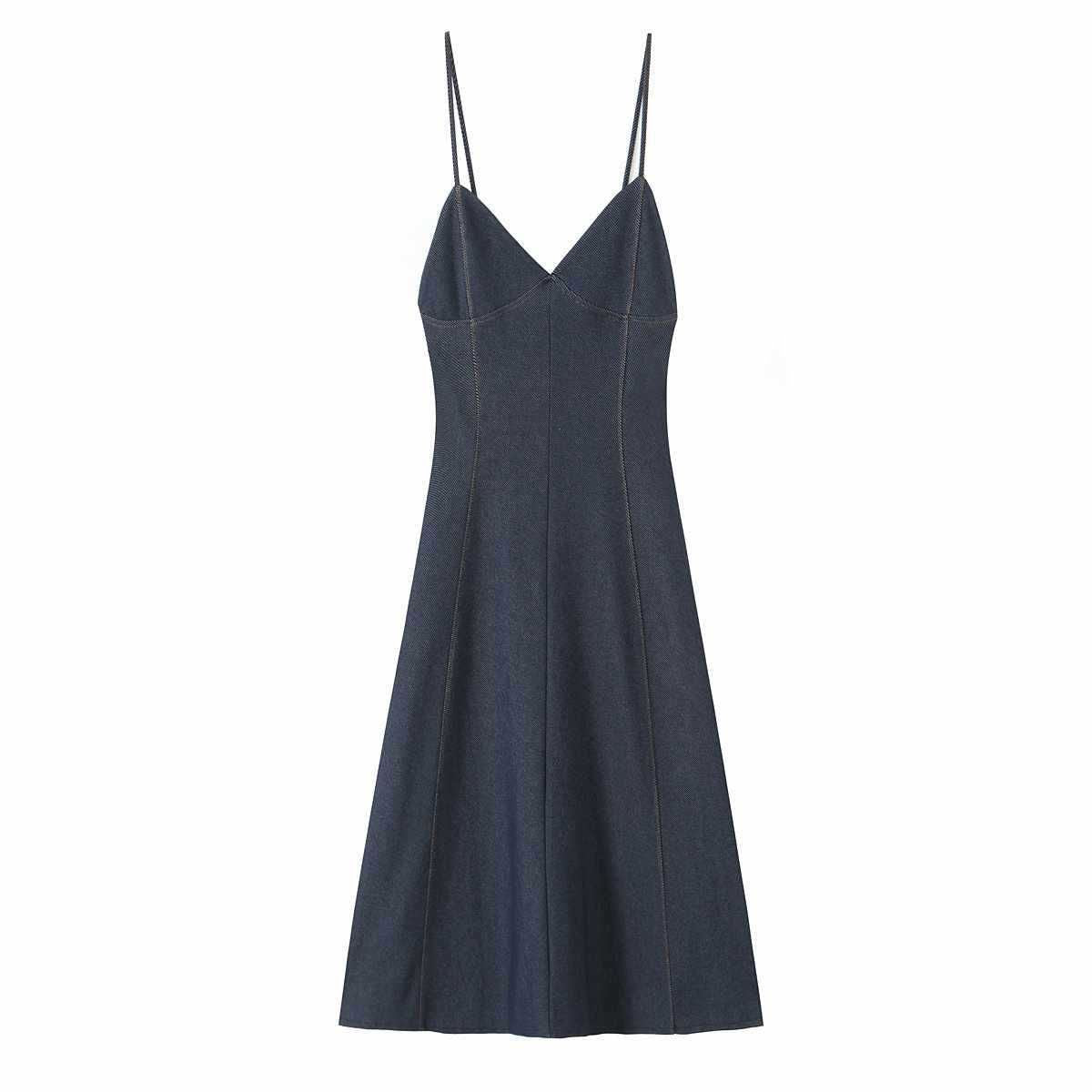 Women's Topstitched Twill Midi Dress