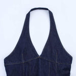 Halter Neck Denim Mini Flounce Dress