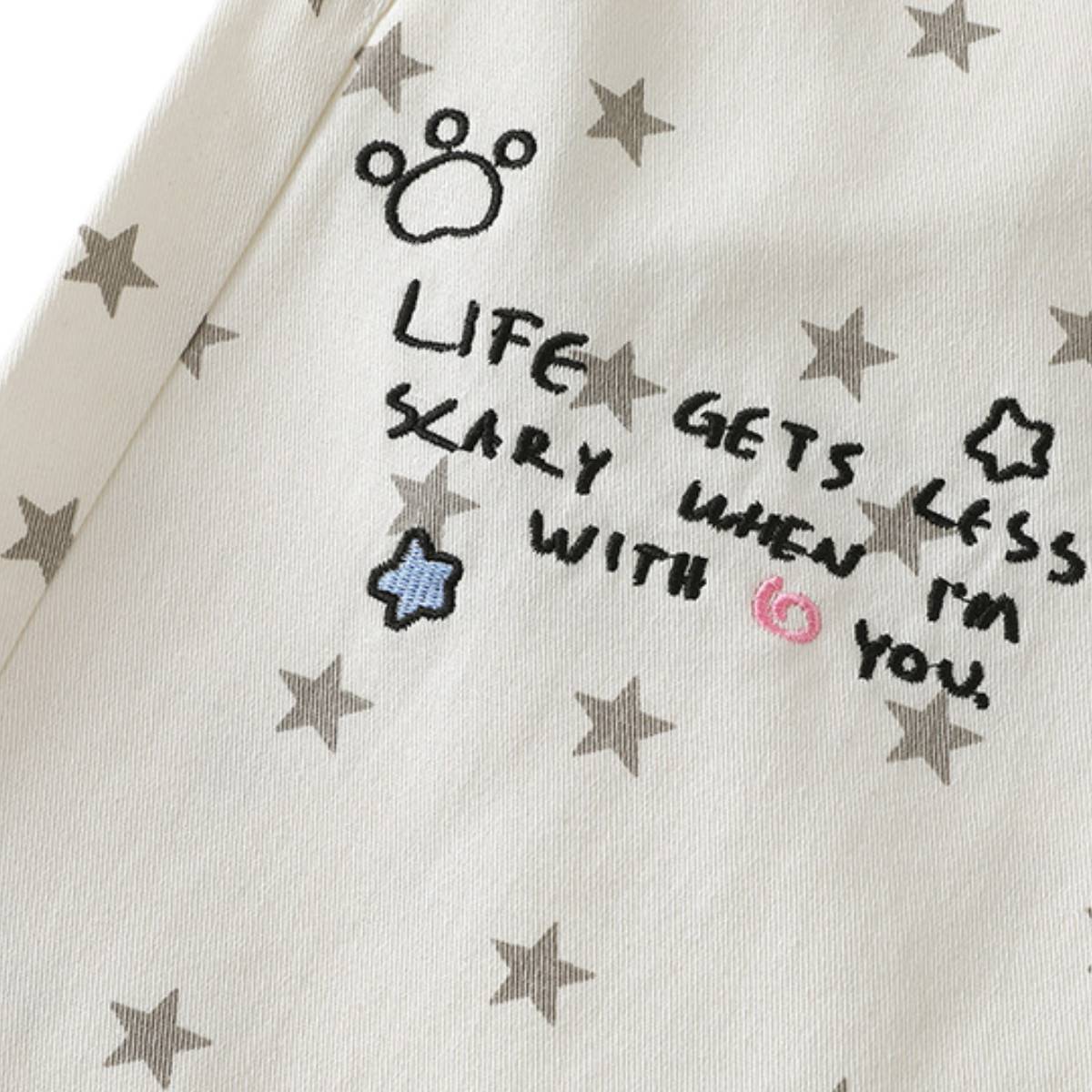 Washed Star Print Wing Detail Relaxed Wide-Leg Cropped Denim Pants