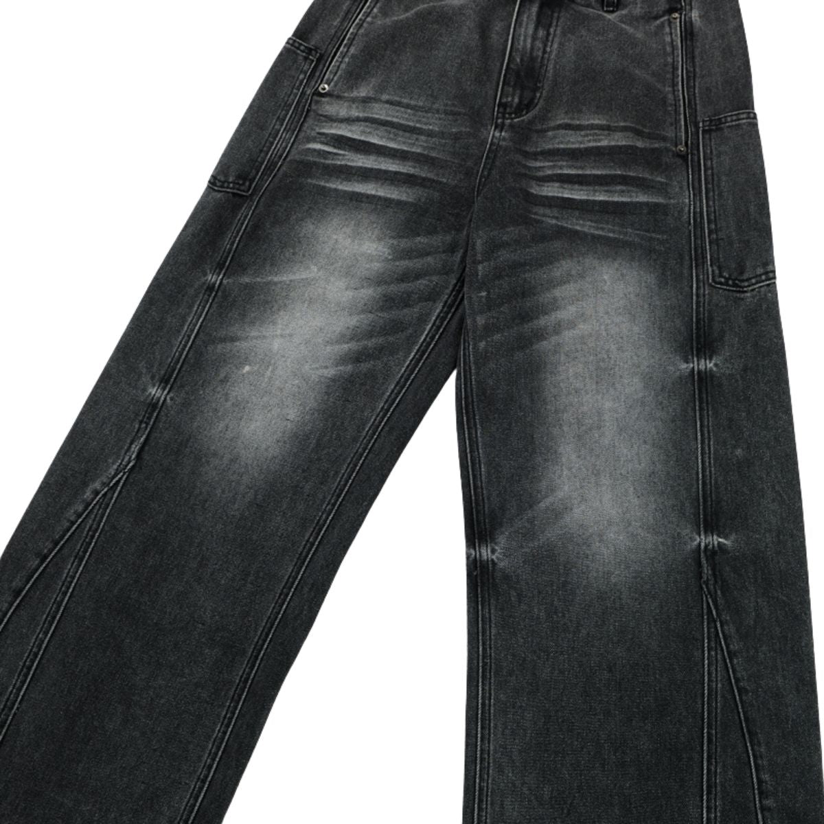 Gray Washed Workwear‑Style Wide‑Leg Jeans