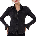 Knit Denim Button-Front Long Sleeve Shirt