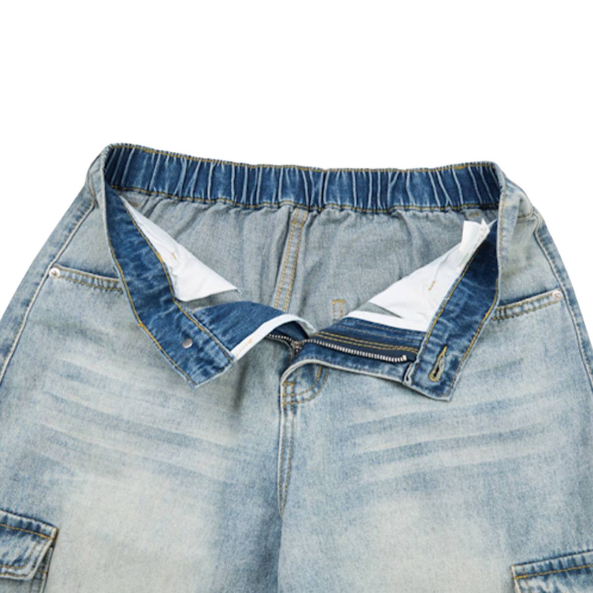 Vintage Washed Multi Pocket Denim Cargo Bermuda Shorts