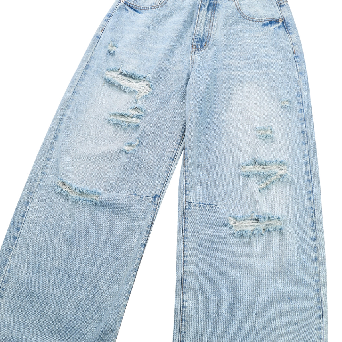 Wash Destroyed Pleated Baggy Jeans