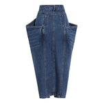 Tapered Front-Slit Denim Midi Skirt