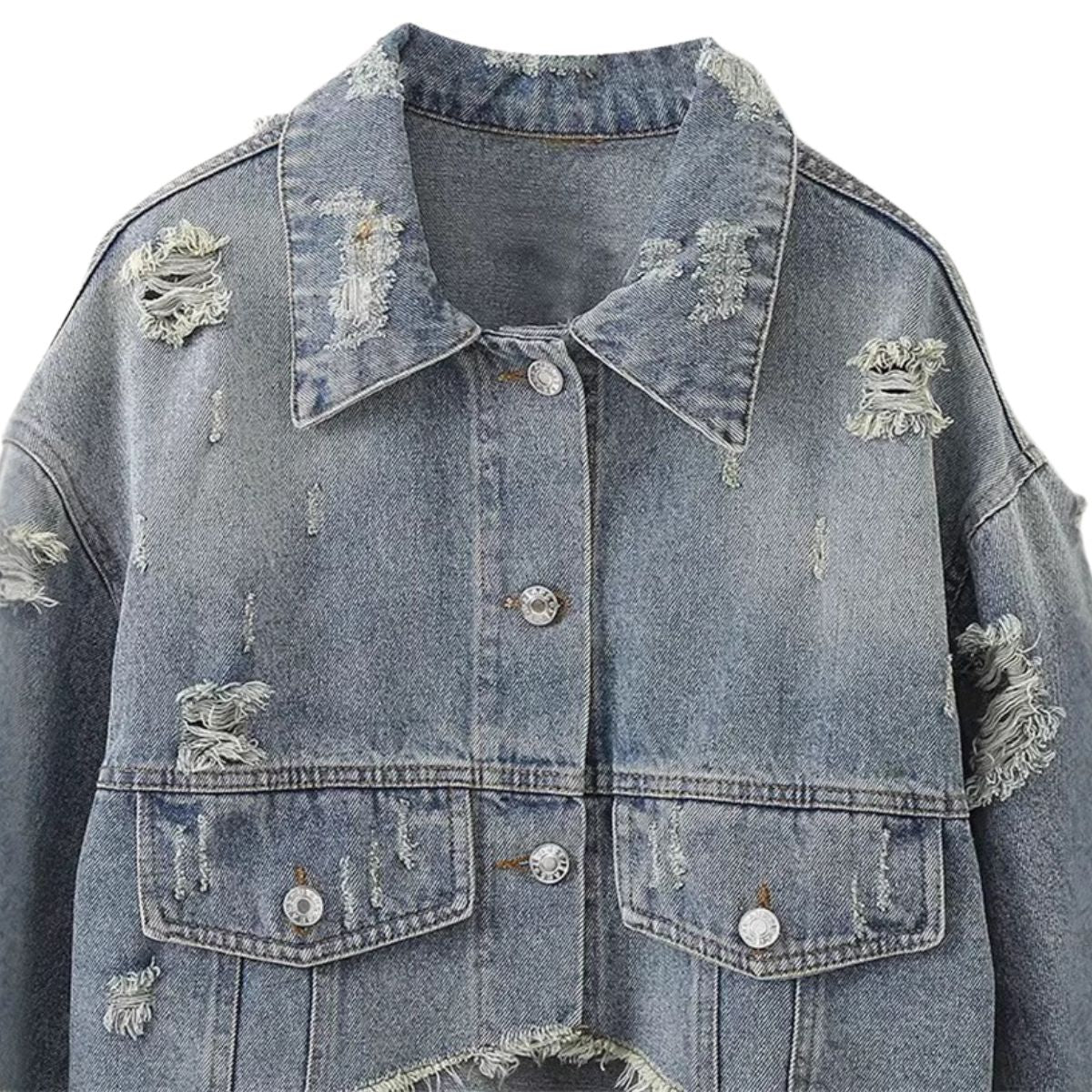 Asymmetrical Hem Cropped Ripped Denim Jacket