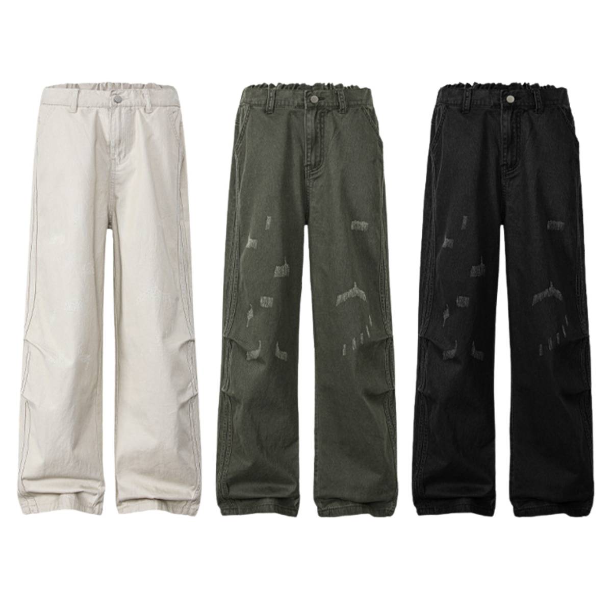 Vintage Striped Corduroy Patchwork Multi-Pocket Relaxed Wide-Leg Cargo Pants