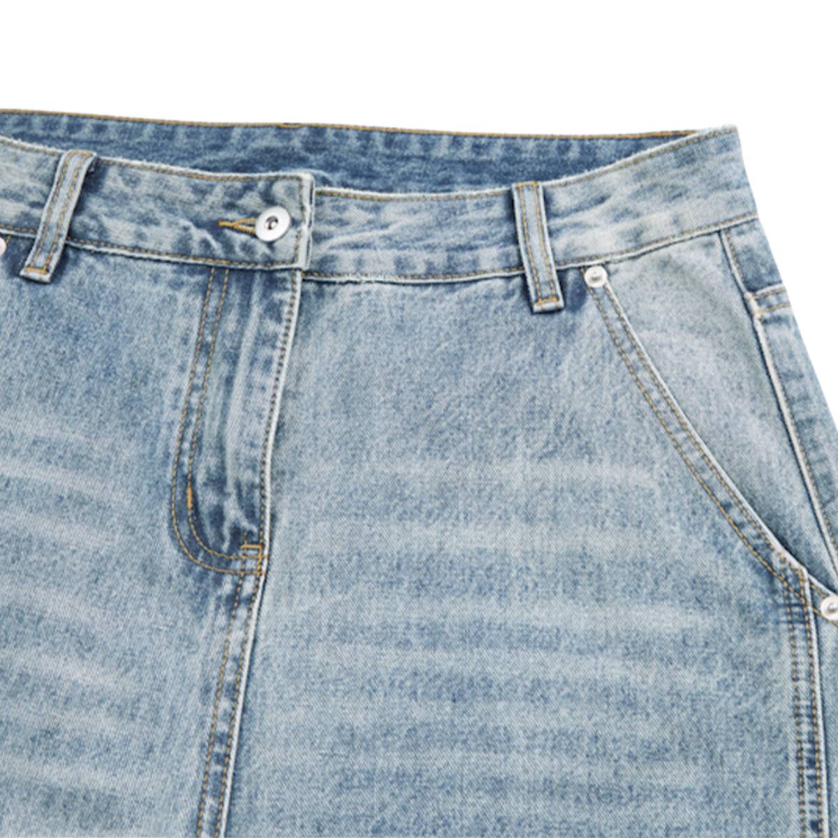 Vintage Washed High Waist Distressed Relaxed Straight Leg Denim Jeans