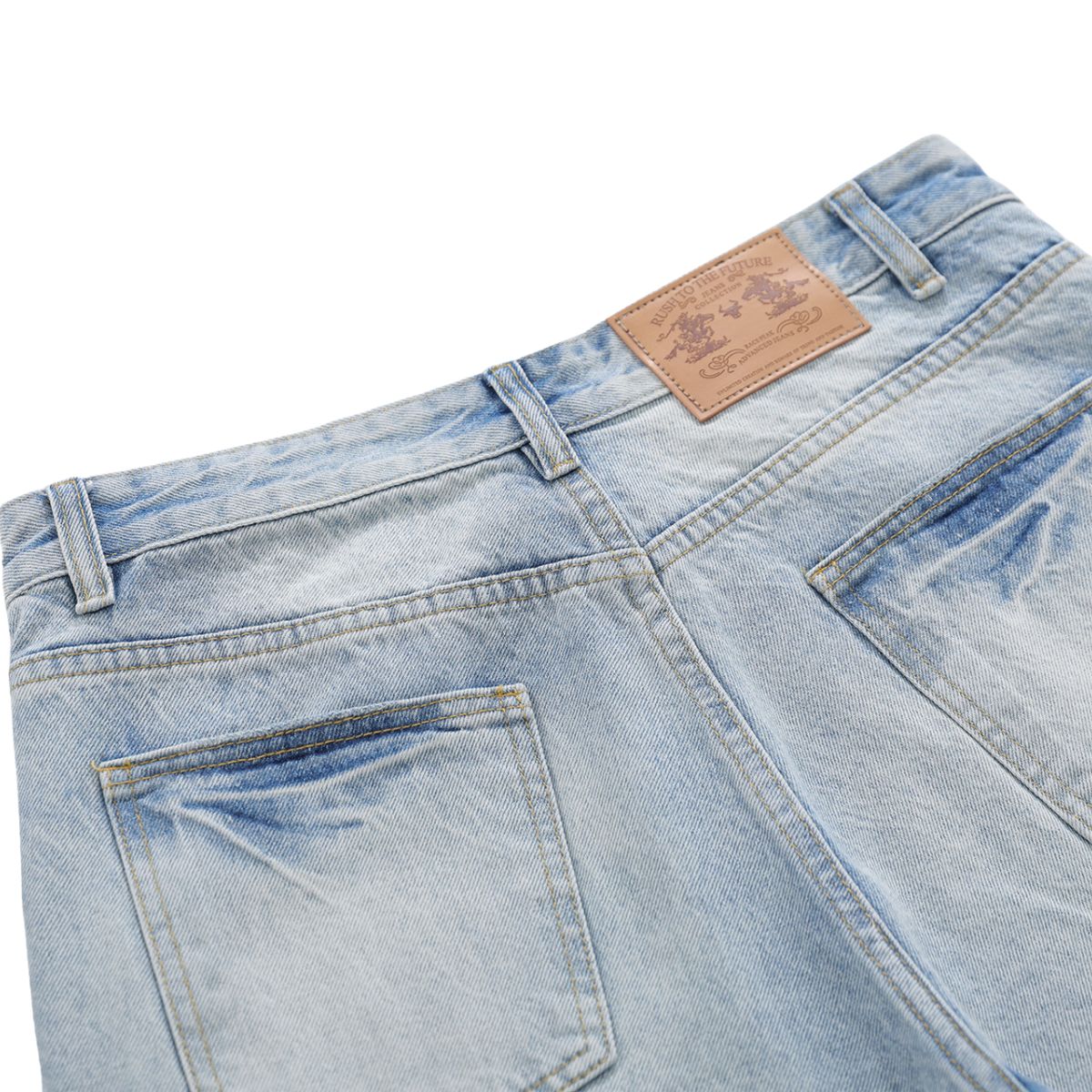 Vintage Washed Light Blue Whiskered Slim Flare Jeans