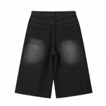 Star Print Washed Denim Capri Shorts