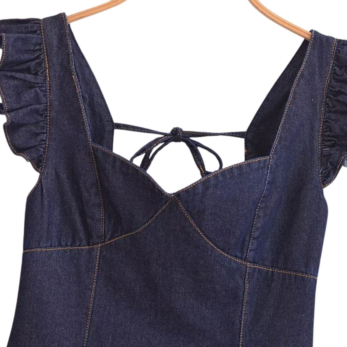 Falda vaquera con bordado de perlas y lavado vintage