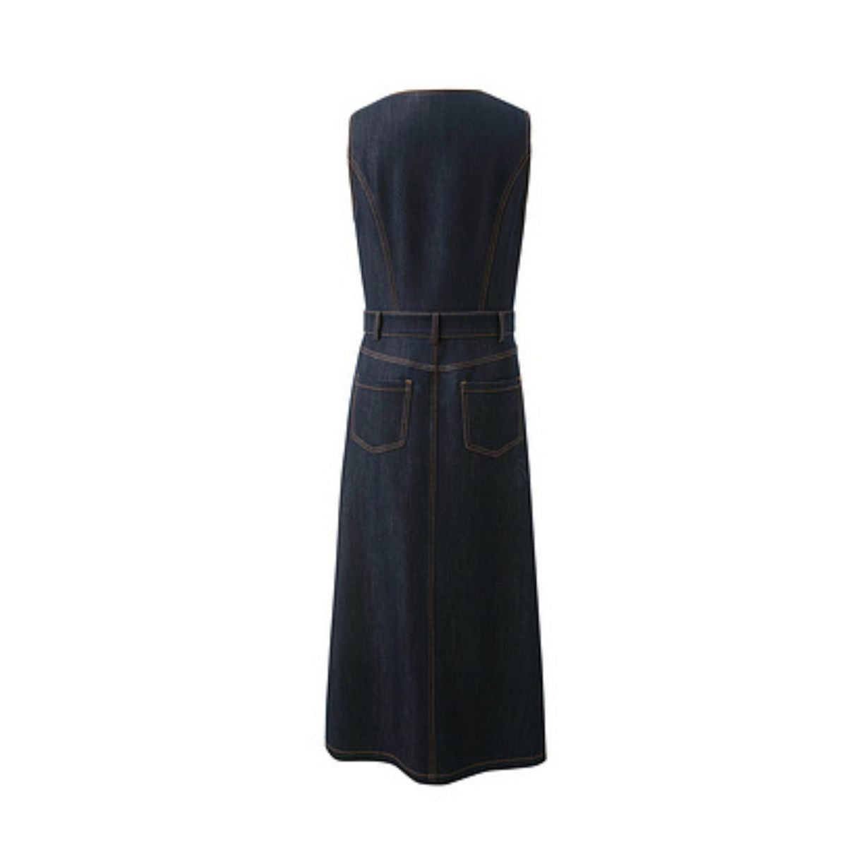 V-Neck Sleeveless Denim Midi Dress