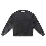Crew Neck Washed Knit Denim Sweatshirt