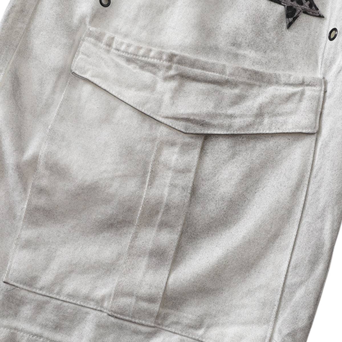 Vintage Wash Star Pattern Baggy Straight Leg Cargo Jeans