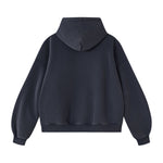 Vintage Washed Distressed Curved‑Sleeve Fleece‑Lined Hoodie