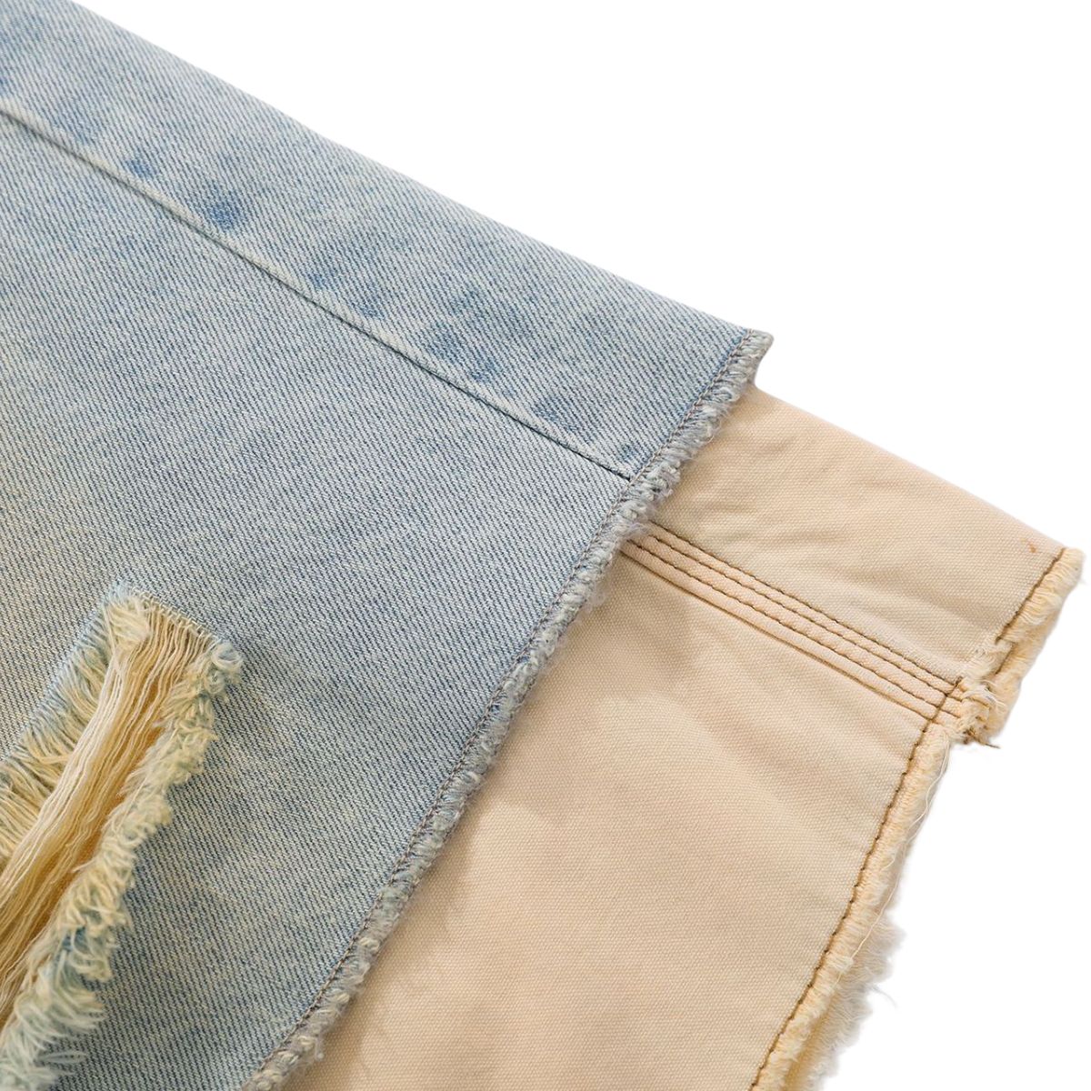 Layered Two-Tone Distressed Denim Bermuda Shorts