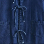 Women's Lapel Long-sleeved Lace-up Washed Denim Shirt