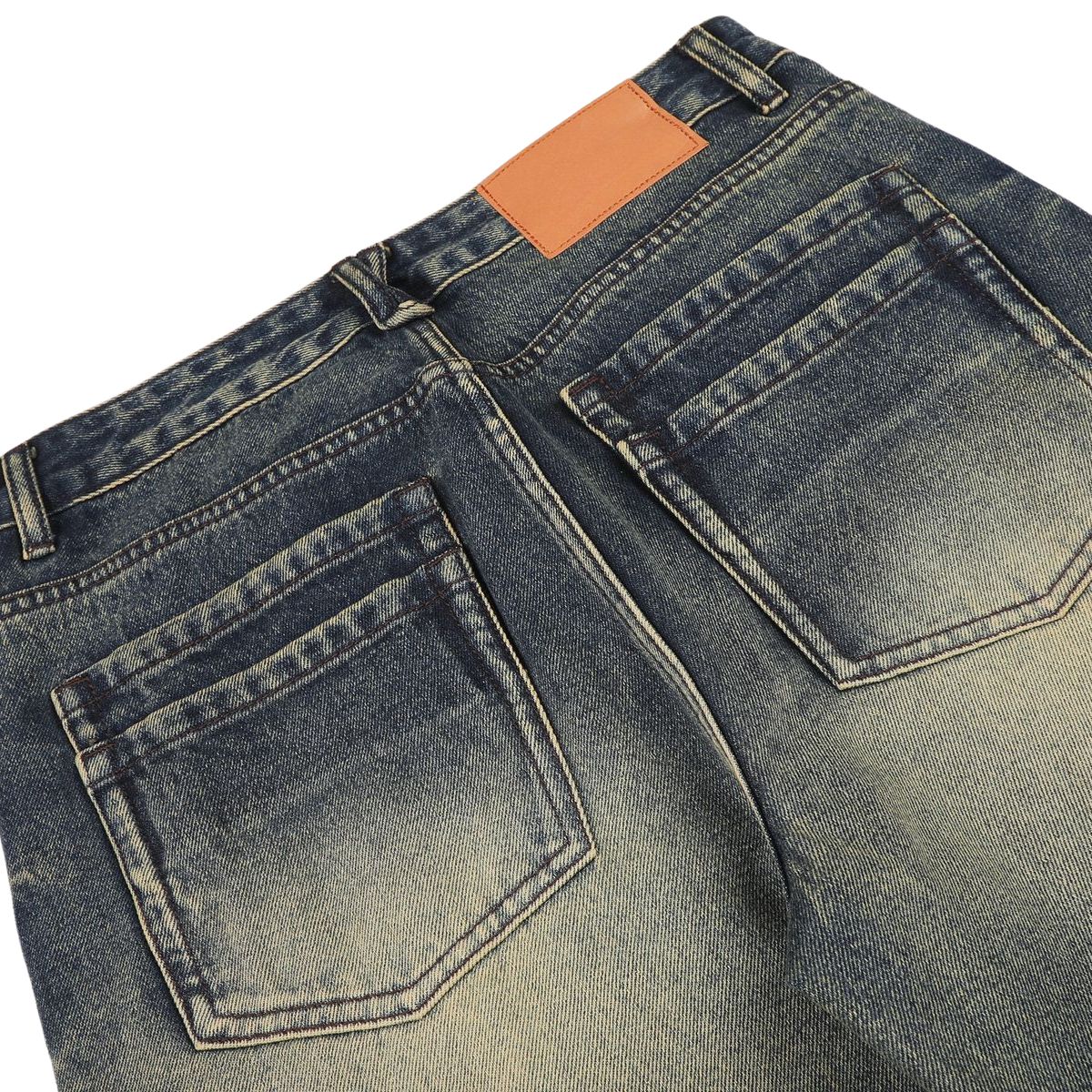 Vintage Washed Whiskering Relaxed Straight Leg Denim Jeans