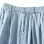 Lightweight Denim Midi Pleated Skirt