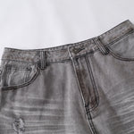 Baggy Fit Distressed Grey Ripped Jeans