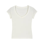 Solid-Color V-Neck Cotton T-Shirt 215gsm