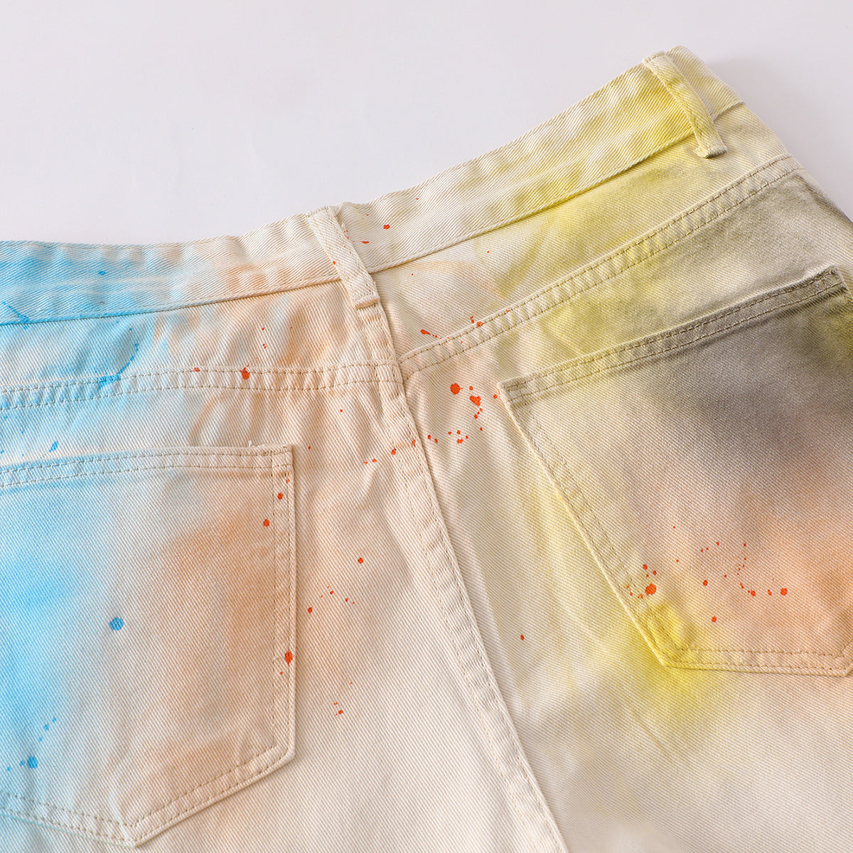 Artistic Paint-Splatter Wide-Leg Jeans