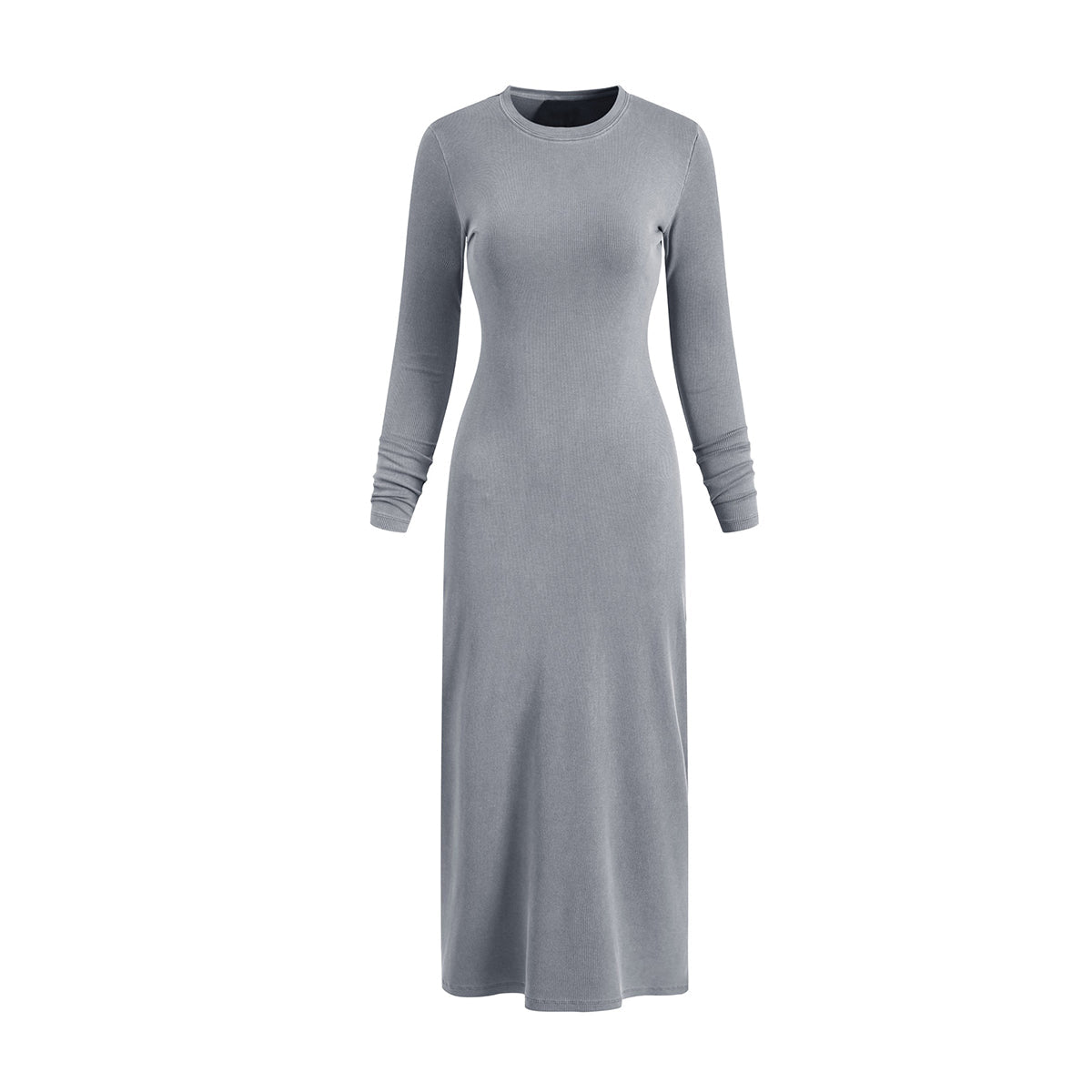 Slim Fit Long Sleeves Ribbed Midi Dress