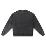 Crew Neck Washed Knit Denim Sweatshirt