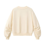 Boxy Short‑Wide V‑Neck Sweatshirt With Gathered Lantern Puff Sleeves