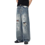 Retro Bleached Ripped Loose Fit Wide Leg Jeans