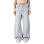 Vintage Washed Distressed Gradient Stripe Wide Leg Jeans