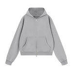 French Terry Washed Distressed Double‑Zip Hoodie