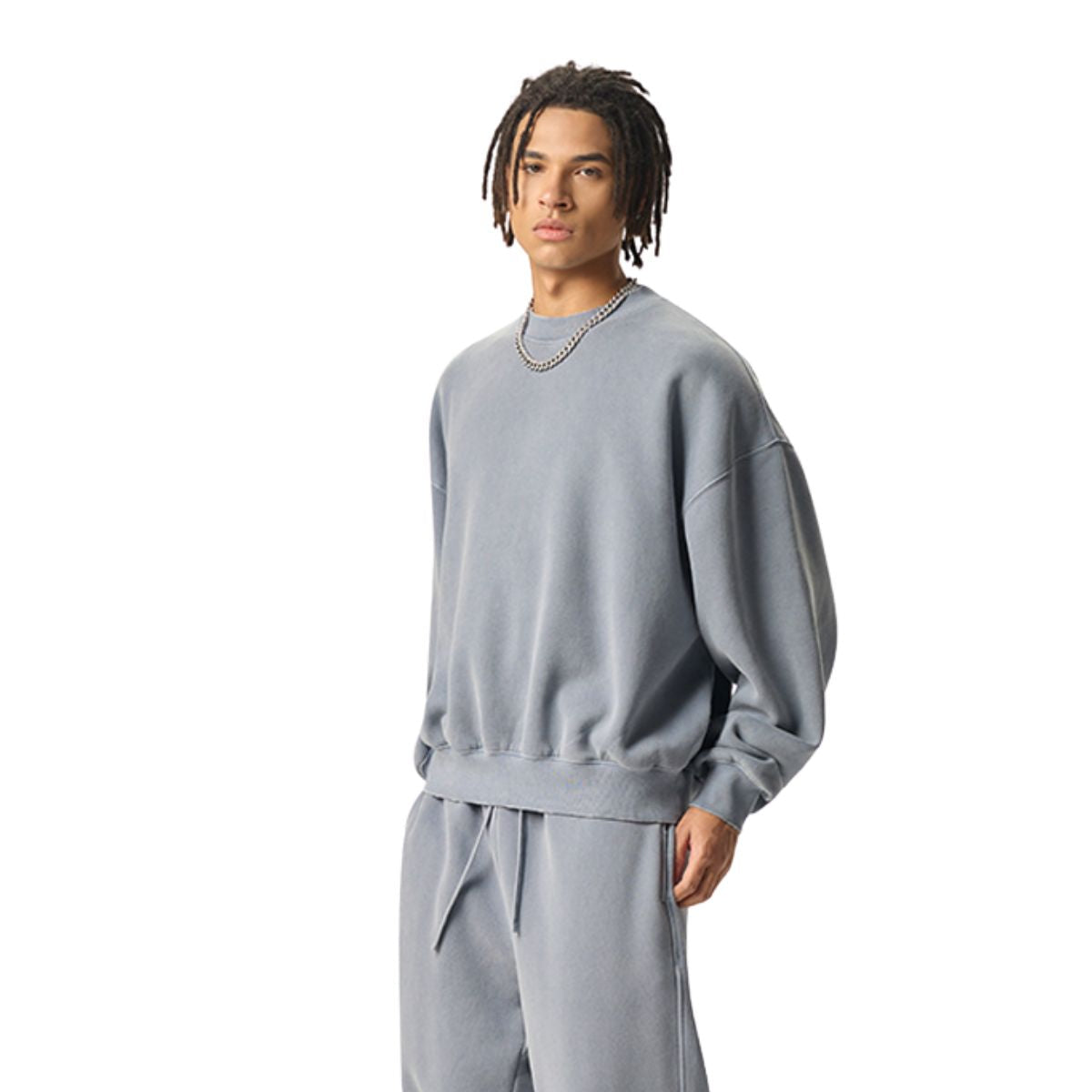 Boxy Fit WashedDistressed Fleece Sweatshirt