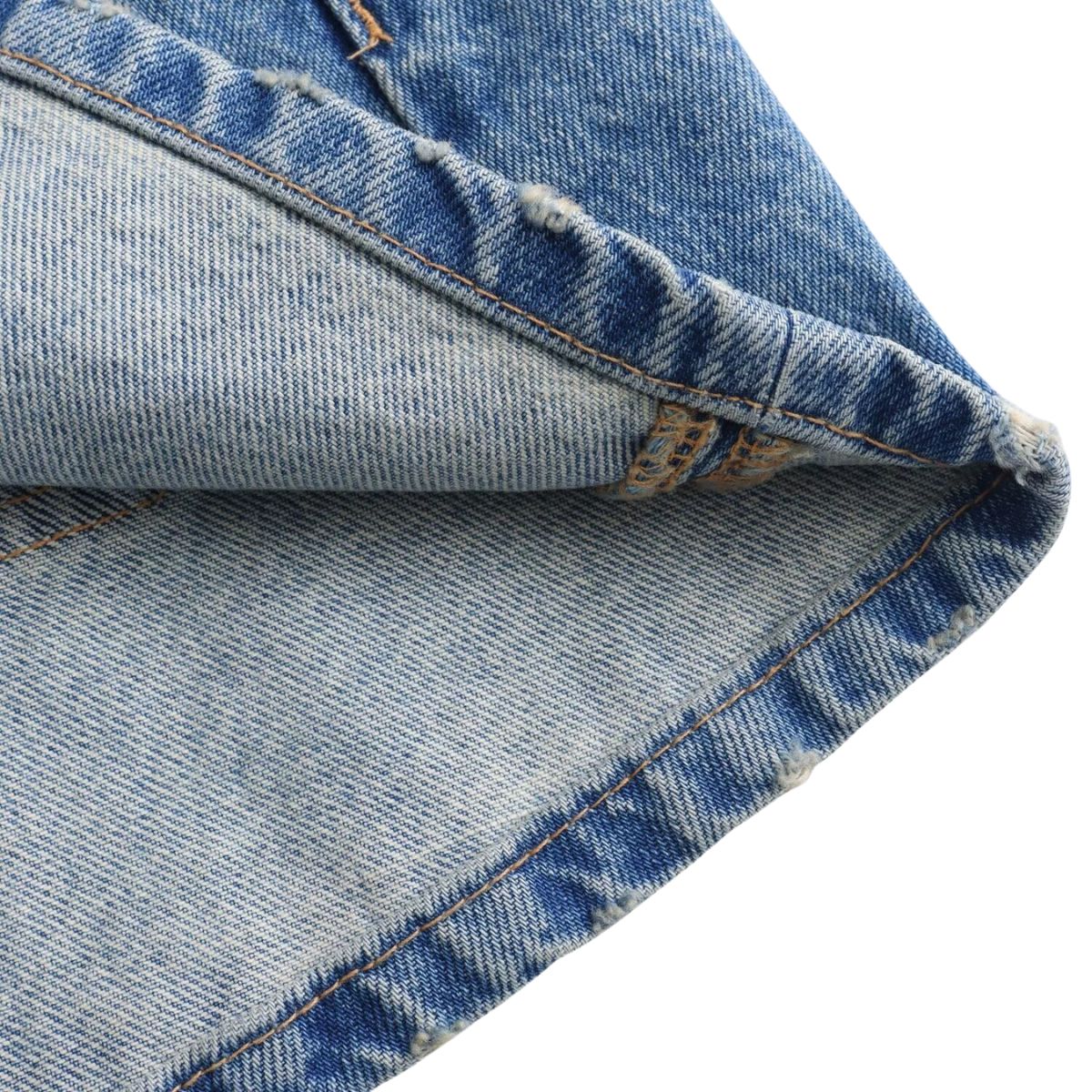 Crossover Asymmetric Waist Distressed Denim Mini Skirt