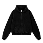Boxy Cropped Stacked Sleeve Ripped Distressed Full Zip Hoodie