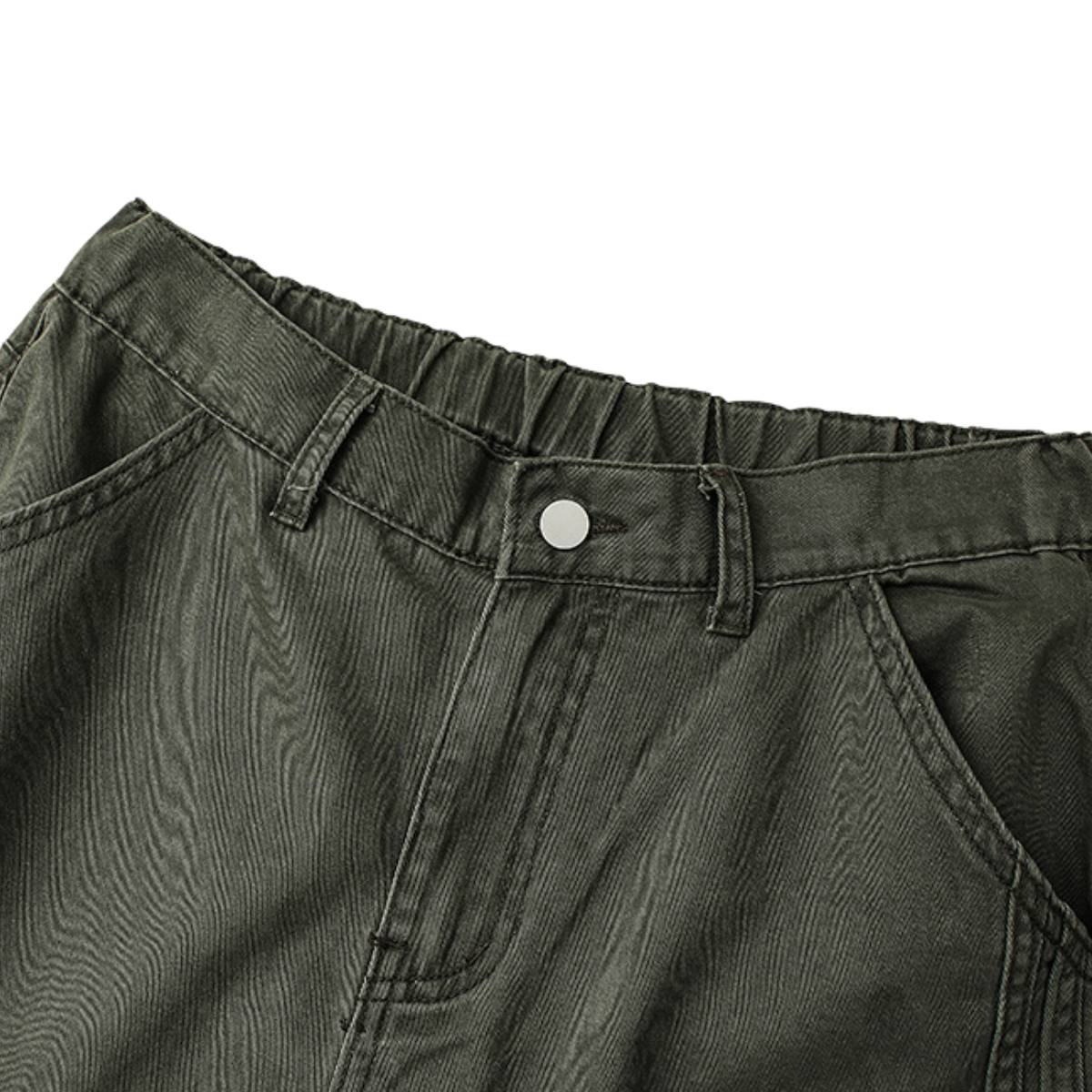 Vintage Striped Corduroy Patchwork Multi-Pocket Relaxed Wide-Leg Cargo Pants