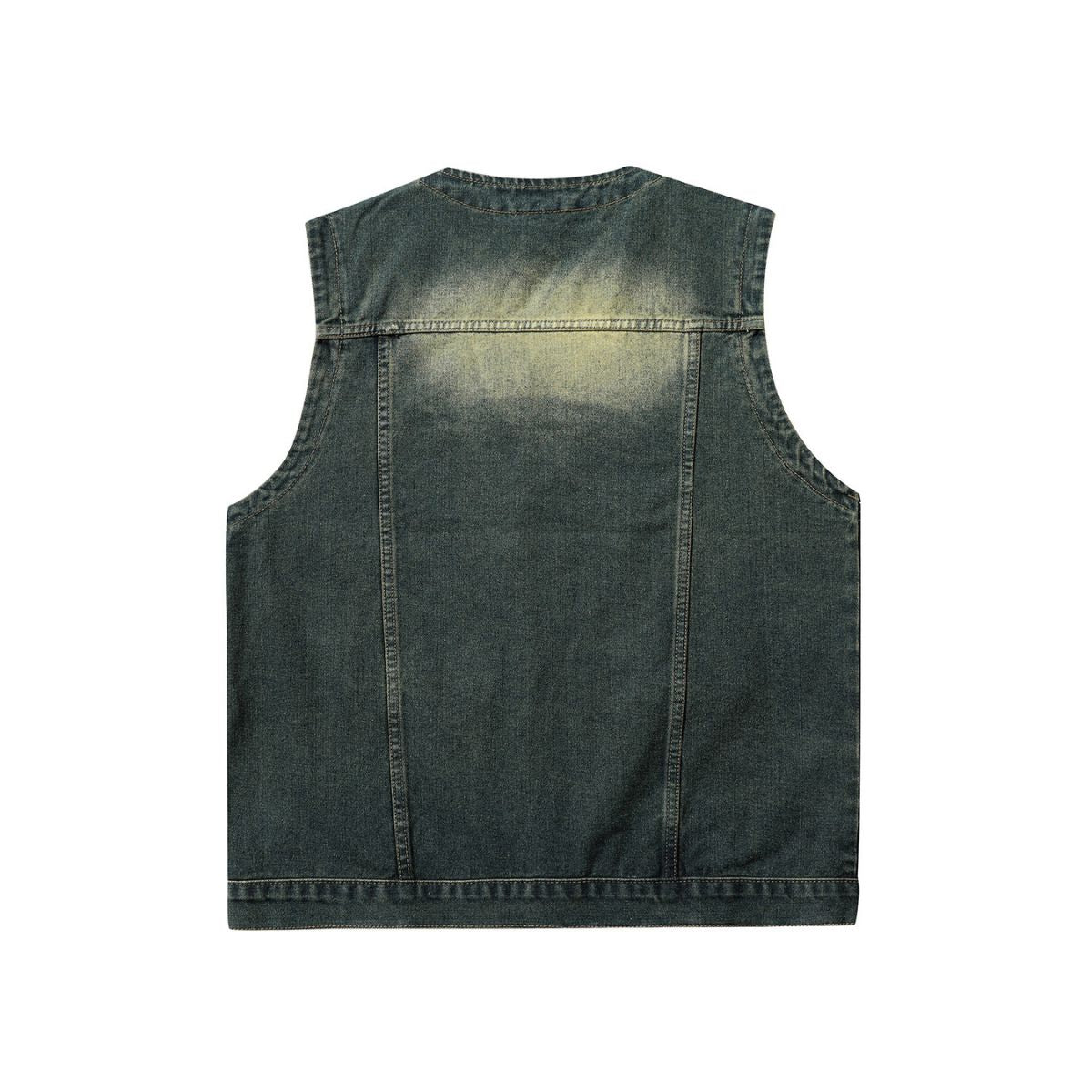 V-Neck Utility Denim Cargo Vest
