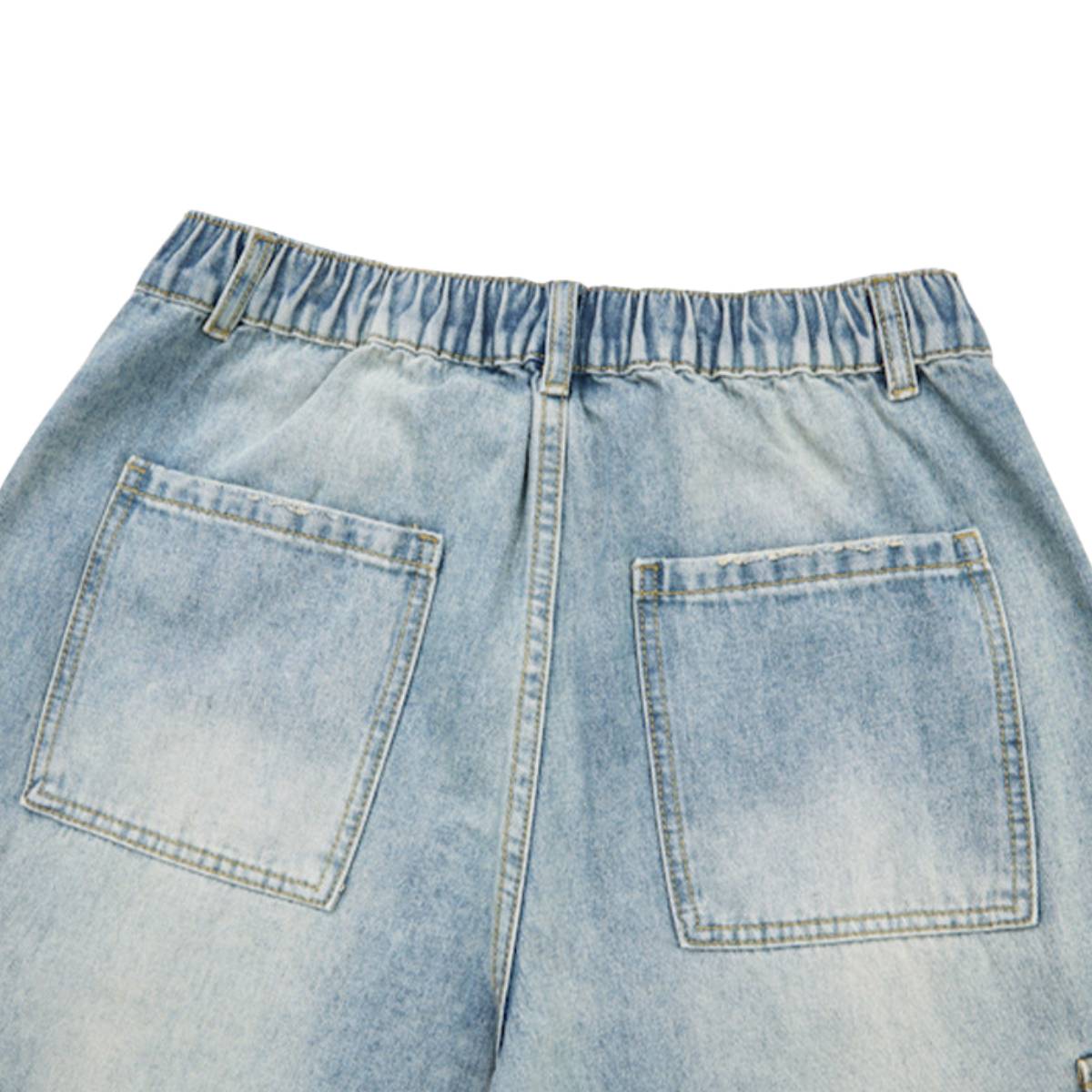 Vintage Washed Multi Pocket Denim Cargo Bermuda Shorts