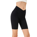 Crossover Waist Washed Stretchy Knit Denim Shorts