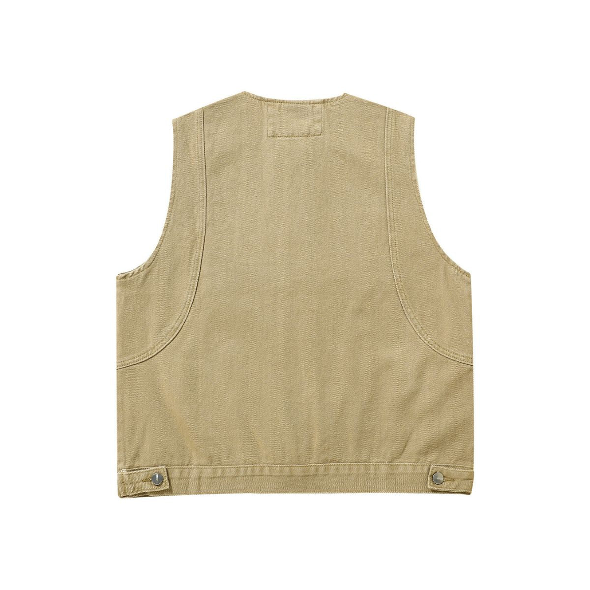 Crew Neck Button-Front Denim Vest